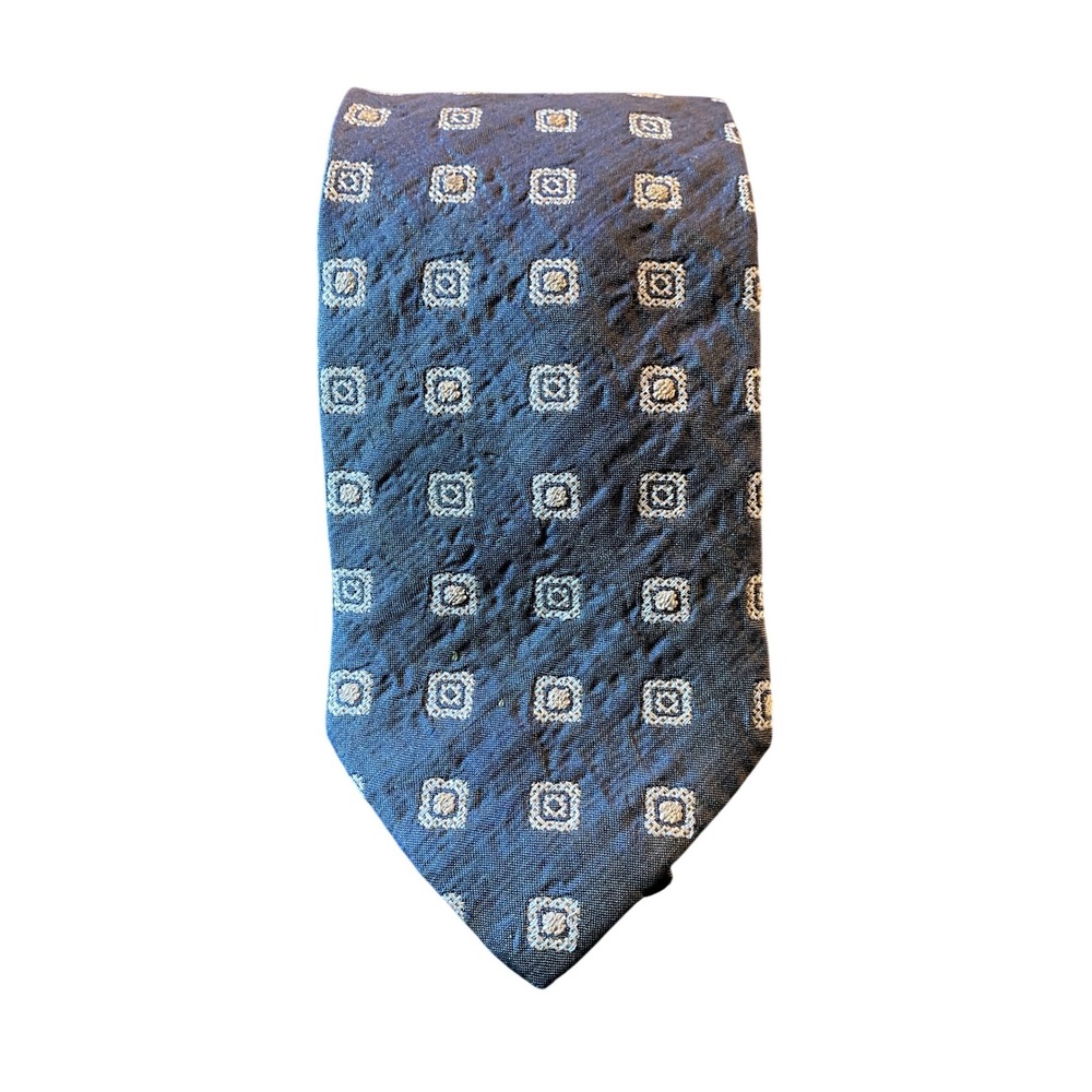 Emporio Armani 100% Silk‎ Neck Tie Gray Geometric Pattern Made in Italy Mens